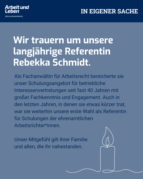 Wir trauern um unsere langjährige Referentin Rebekka Schmidt